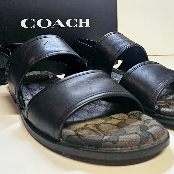 Coach | Shoes | Coach Mens Two Strap Black Leather Sandal